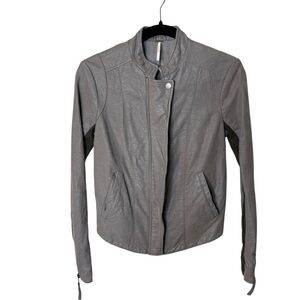 Free People Vegan Faux Leather Zip Biker Moto Jacket‎ in Grey Women's